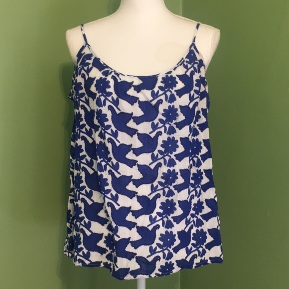 Old Navy Blue and white top cotton top with spaghetti straps birds and flowers‎